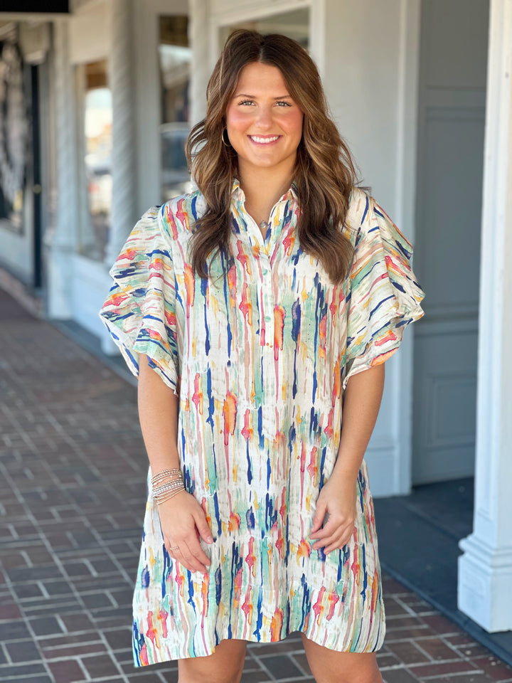 Ace Double Flounce Blue Coral Waterfall Dress