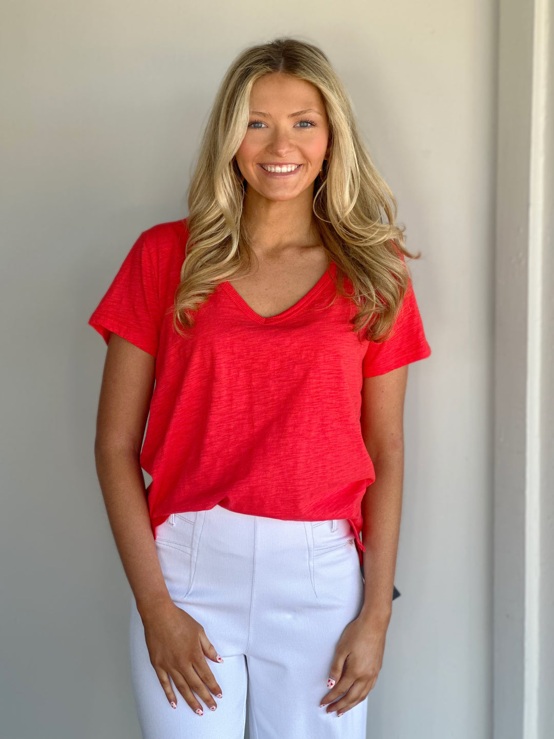 Dylan Modern Deep V Poppy Red Tee