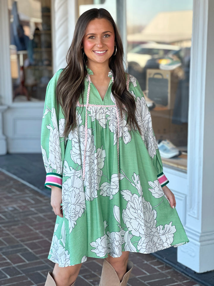 Feeling The Day Floral Pullover Mini Dress in Green