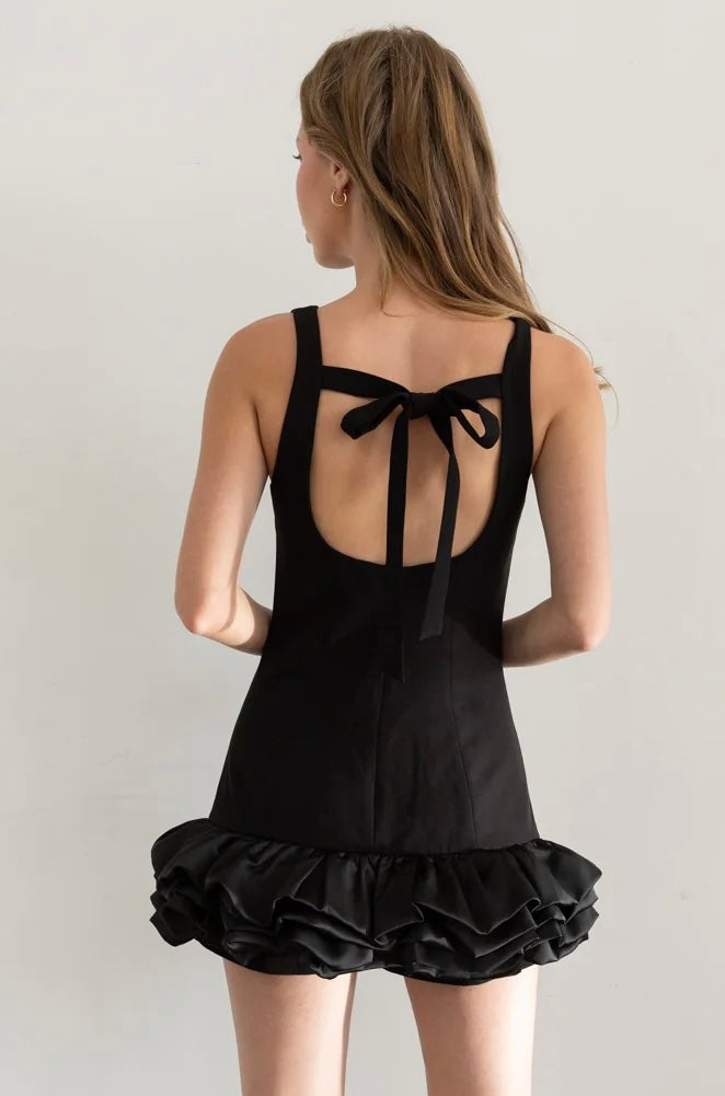 All Night Dance Ruffled Hem Romper in Black