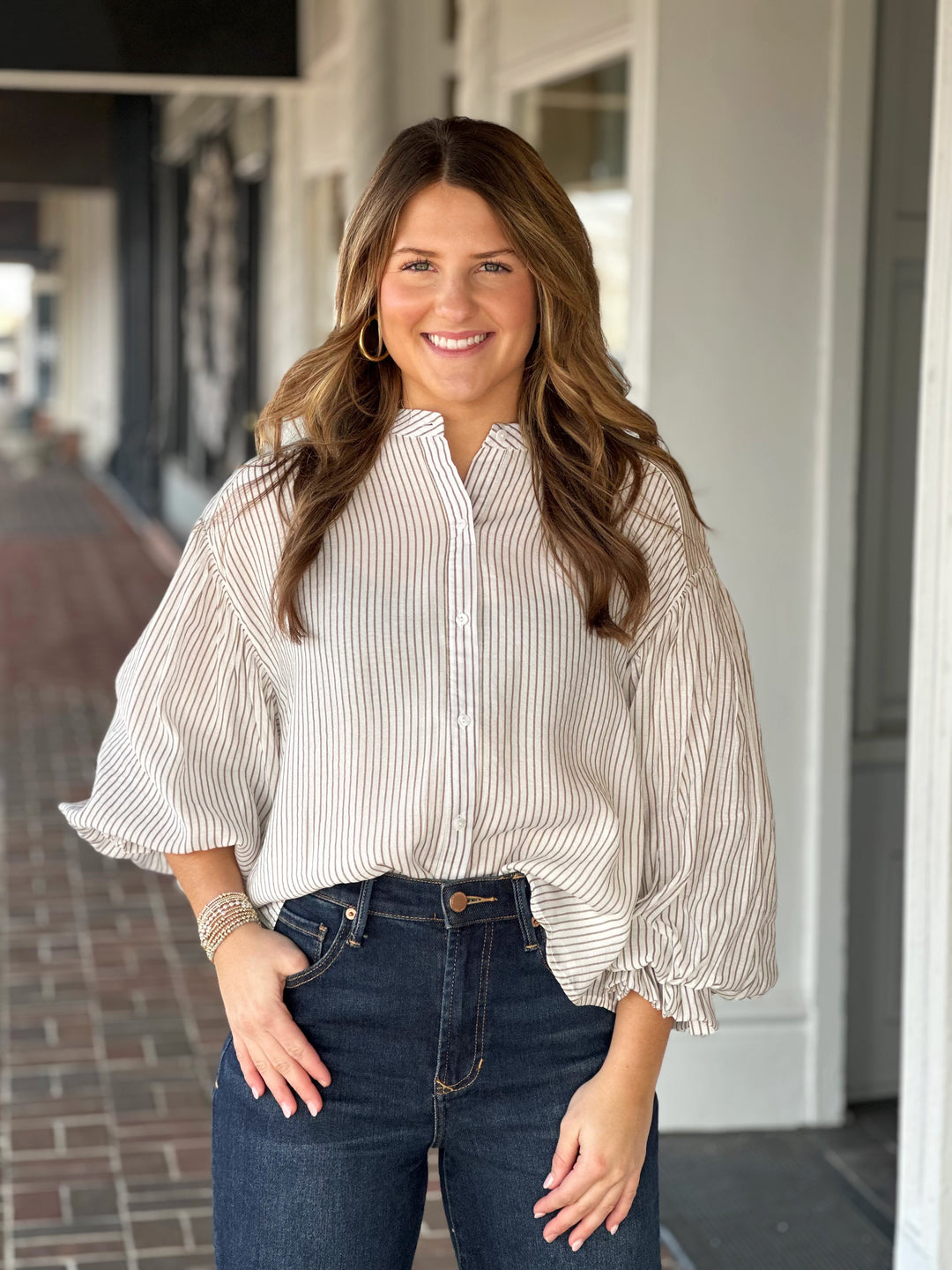 Giving It My All Stripe Top in Taupe