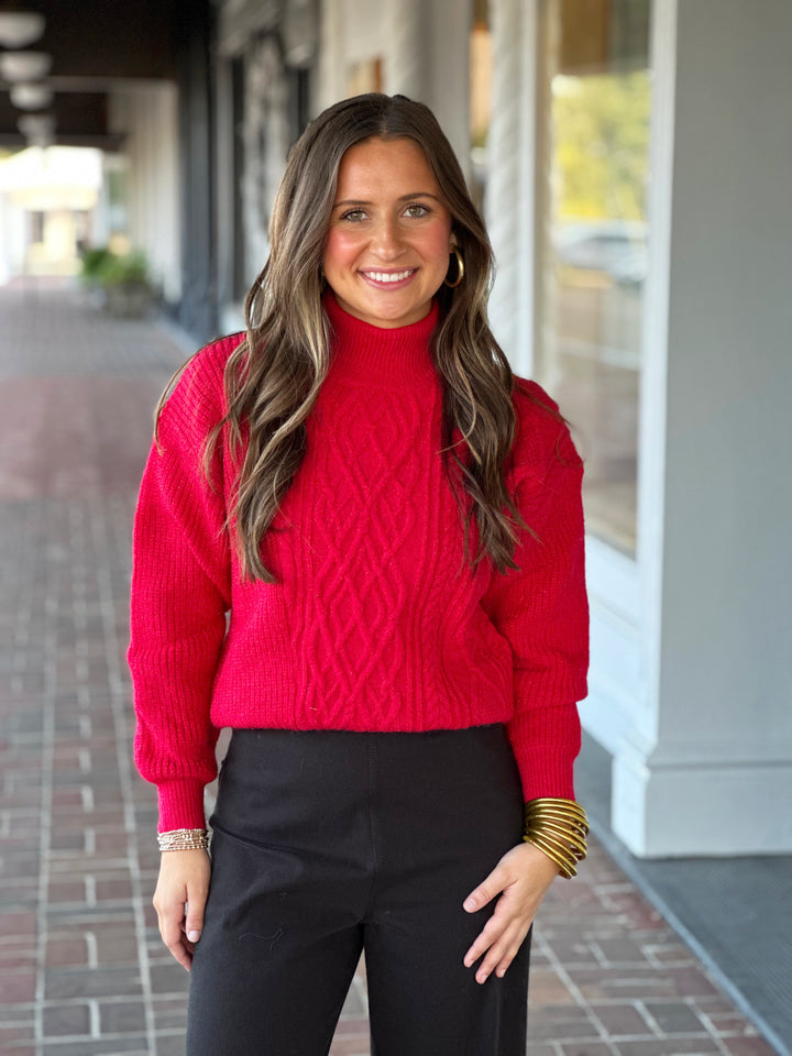 Molly Bracken High Collar Twisted Sweater in Red