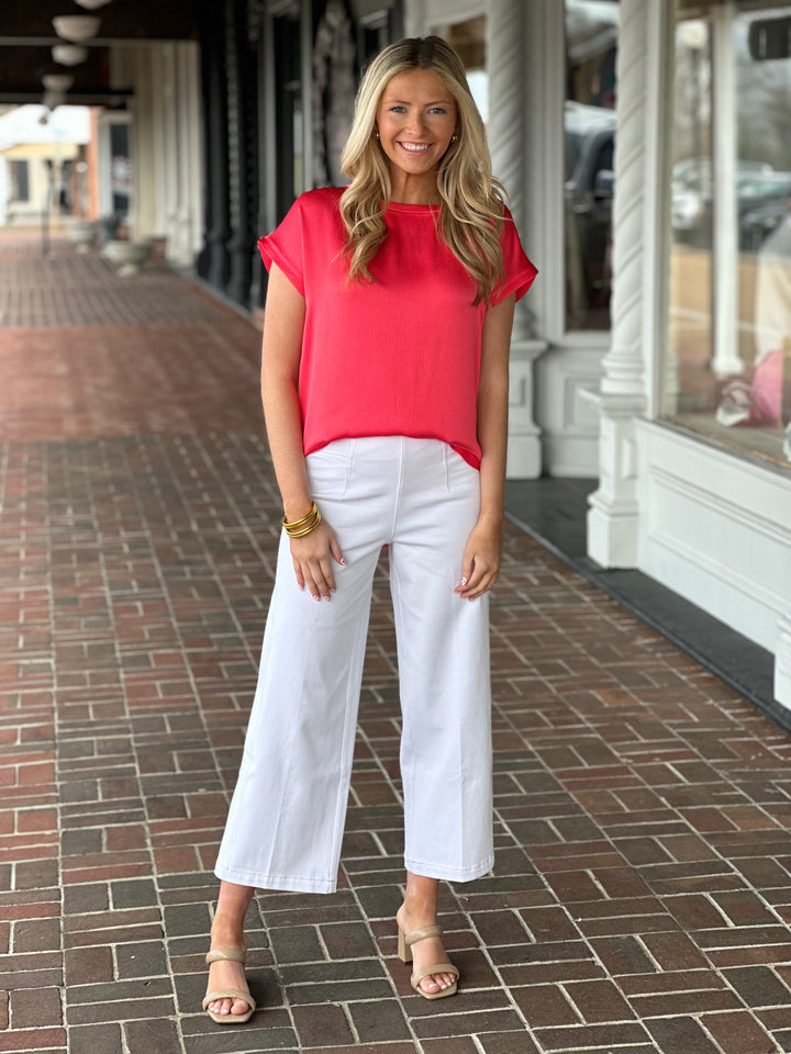 Lysse Miri Cap Sleeve Top in Coral Sunset