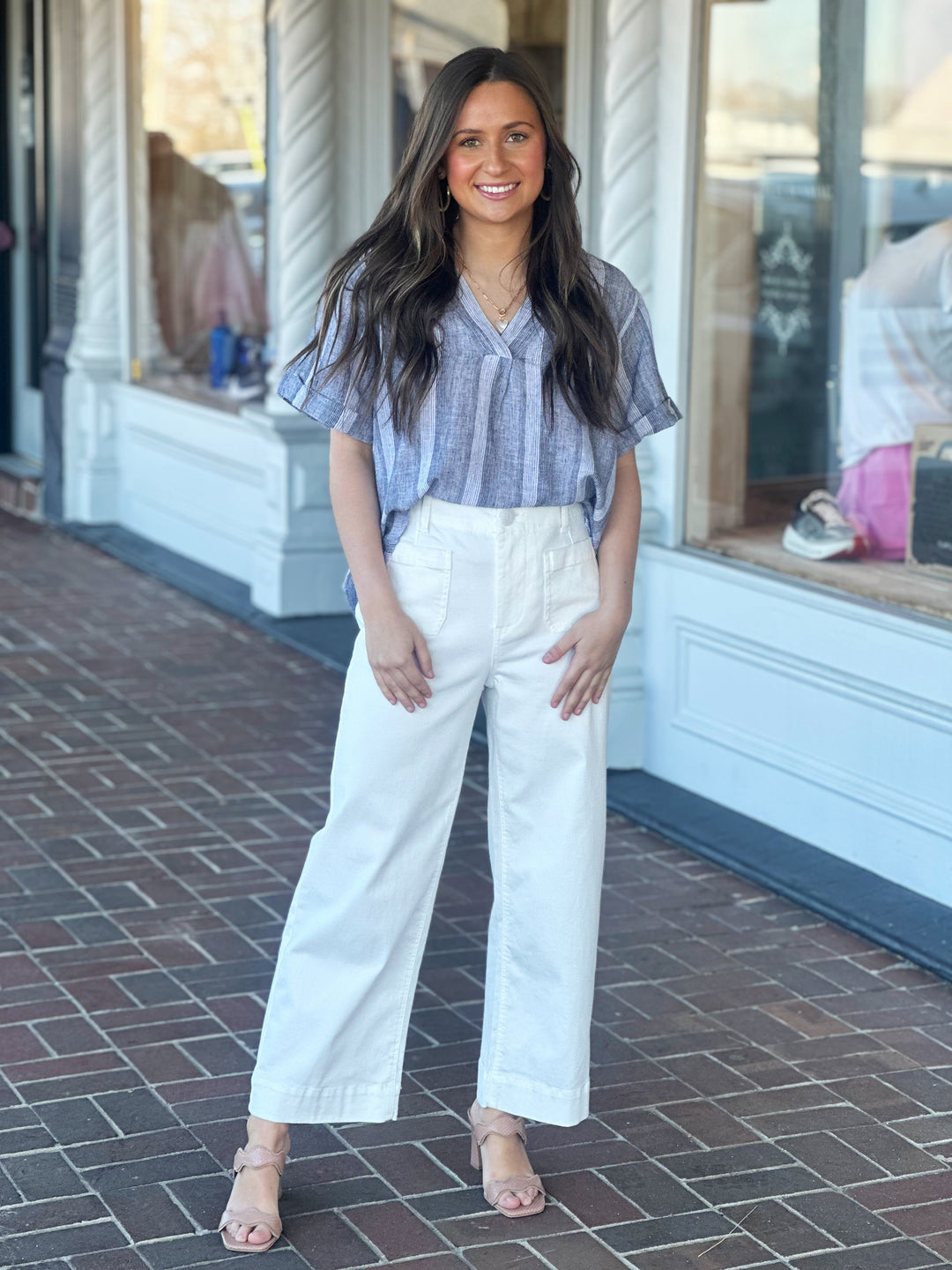 Dylan Linen Stripe Avery Black Top