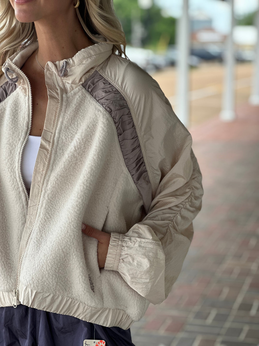 Free People Amelia Zip Up Fleece in Bleached Clay/Oyster