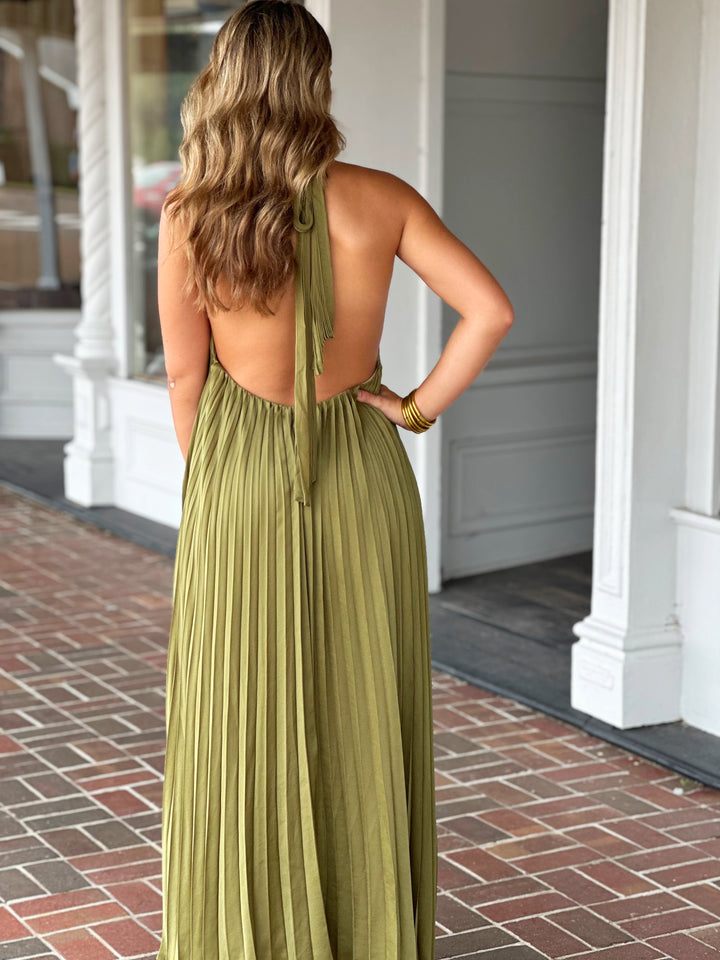 Blyth Pleated Olive Dress