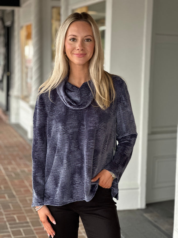 Habitat Crinkle Velvet Easy Cowl Top in Navy