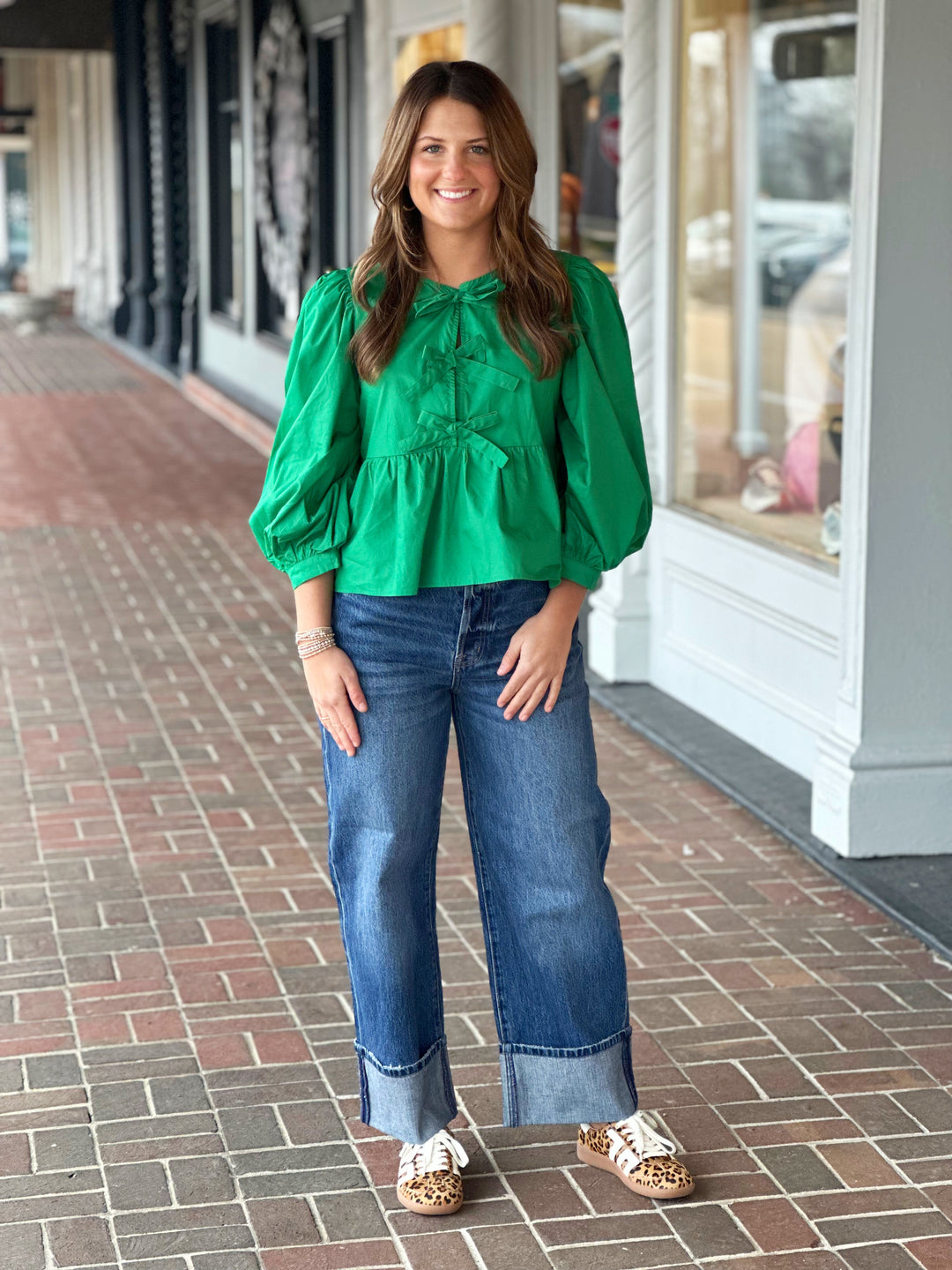 Bow Ties Peplum Kelly Green Top