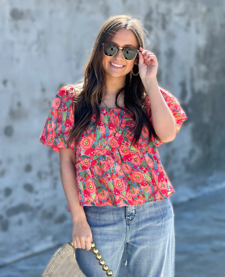 Chasing Waves Red Ruffle Top