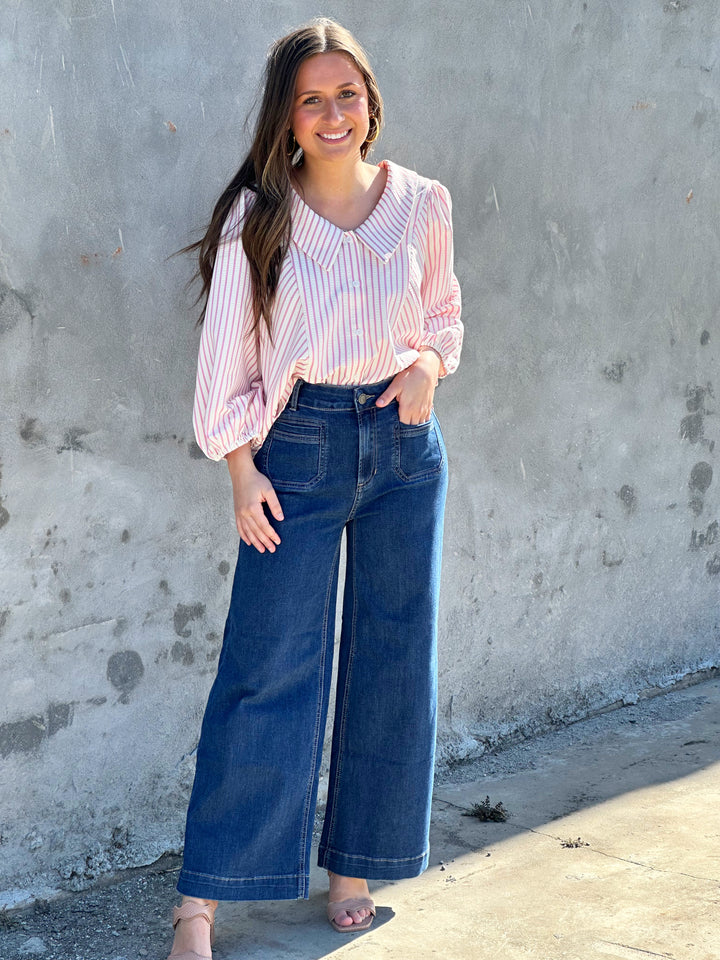 Charlie B Patch Pocket Twill Denim Pants in Indigo Blue