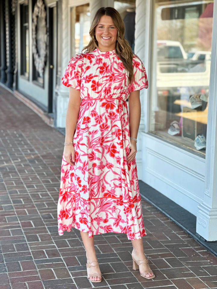 Morning Song Pink Floral Print Midi Dress