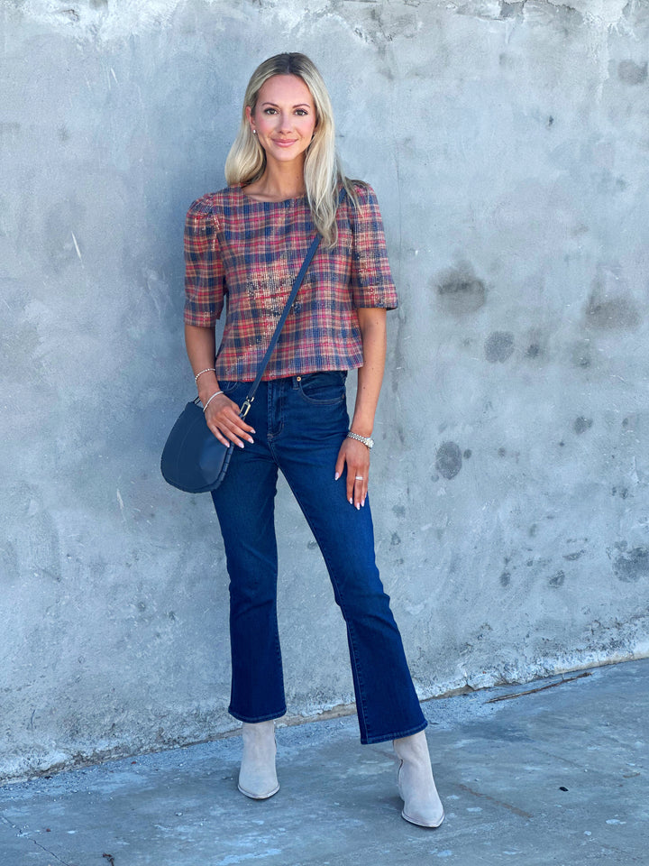 Edgy Intention Sequin Plaid Top