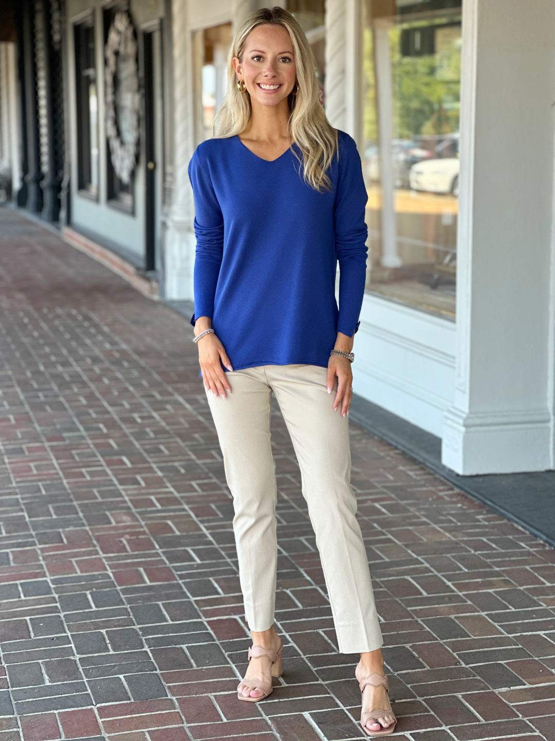 Charlie B Solid Basic Sweater in Sapphire