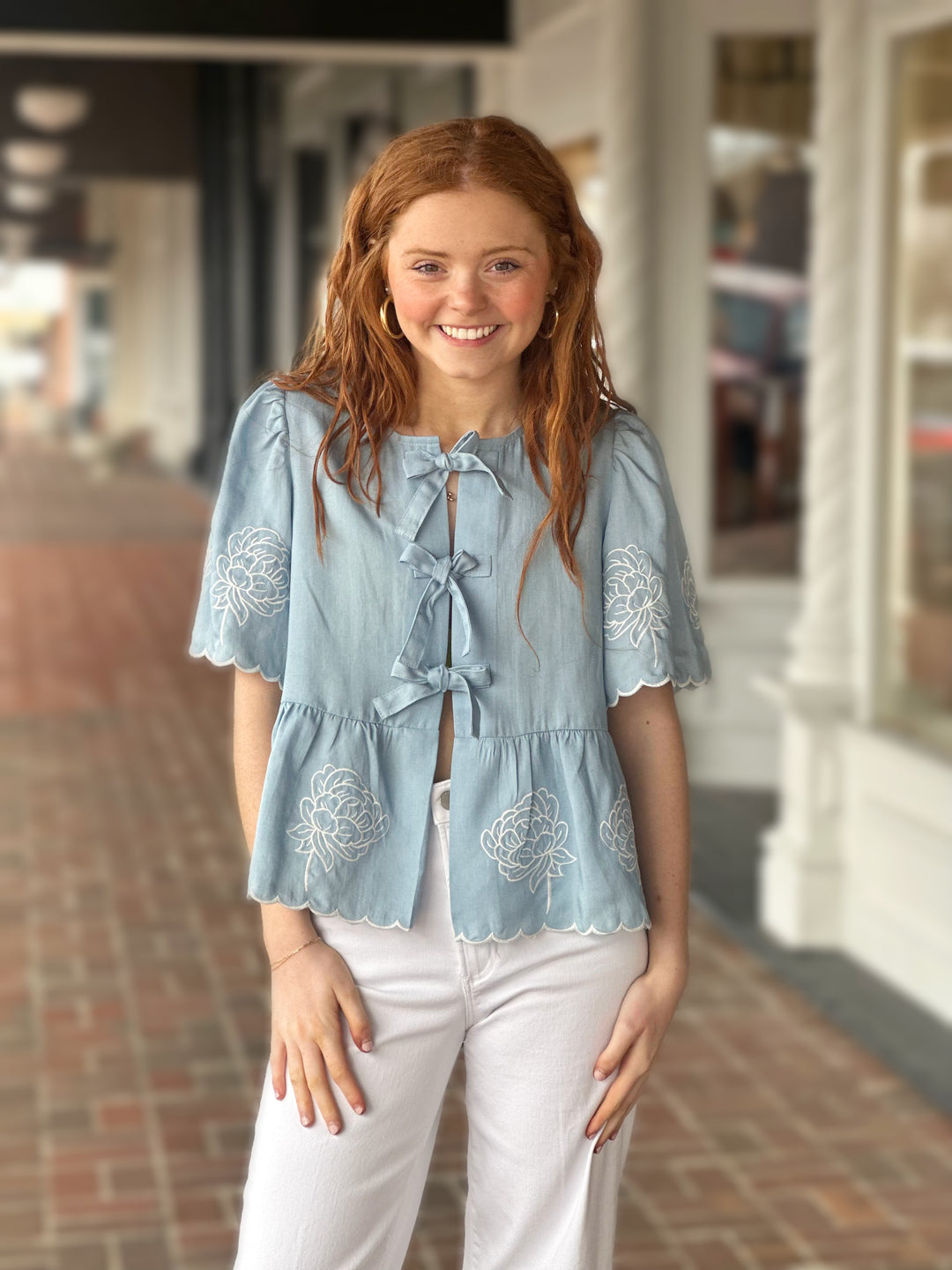 Lovely Garden Front Tie Denim Top