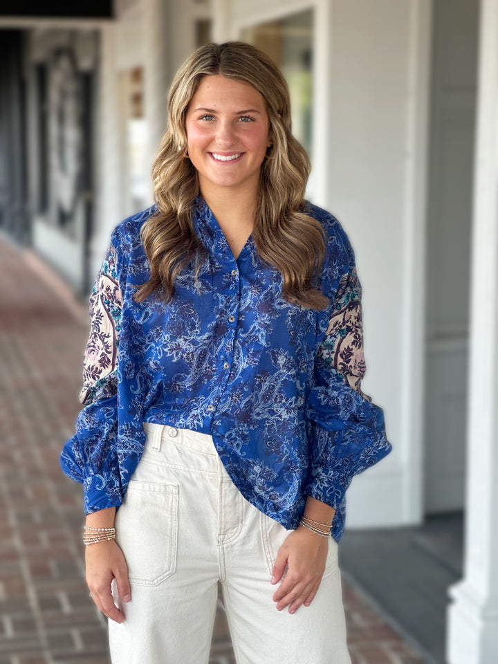 Free People Rose Bud Blouse in Blue