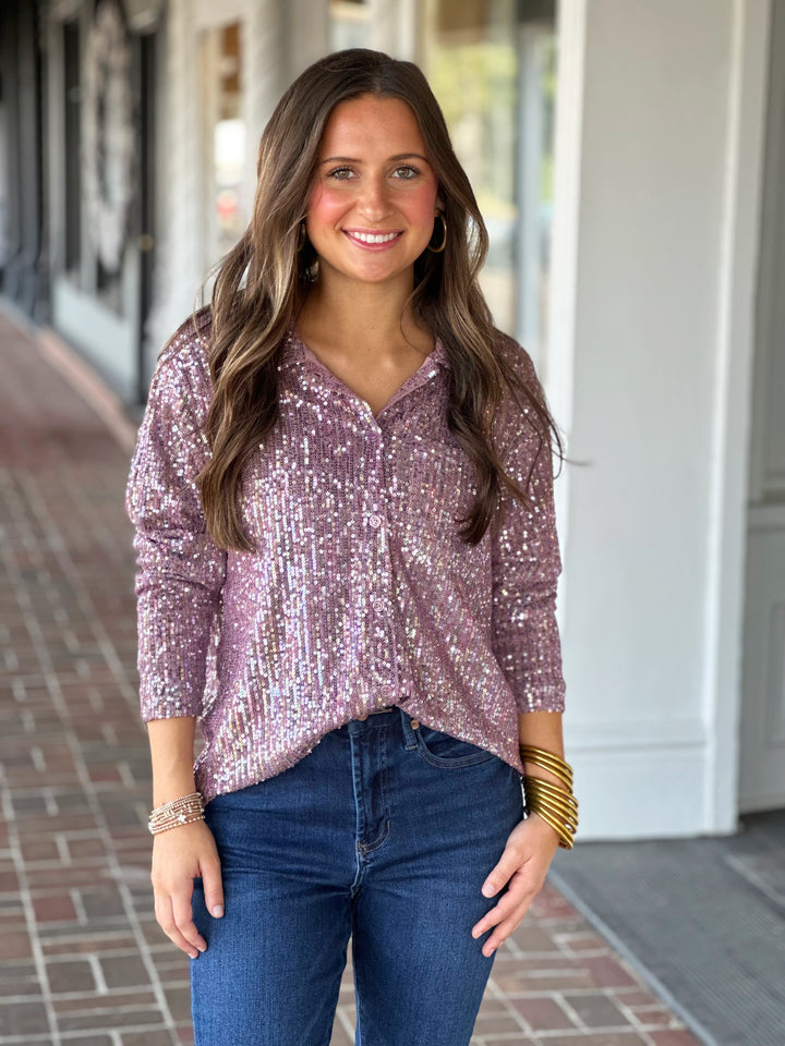 Molly Bracken Sequin Shirt in Lilac