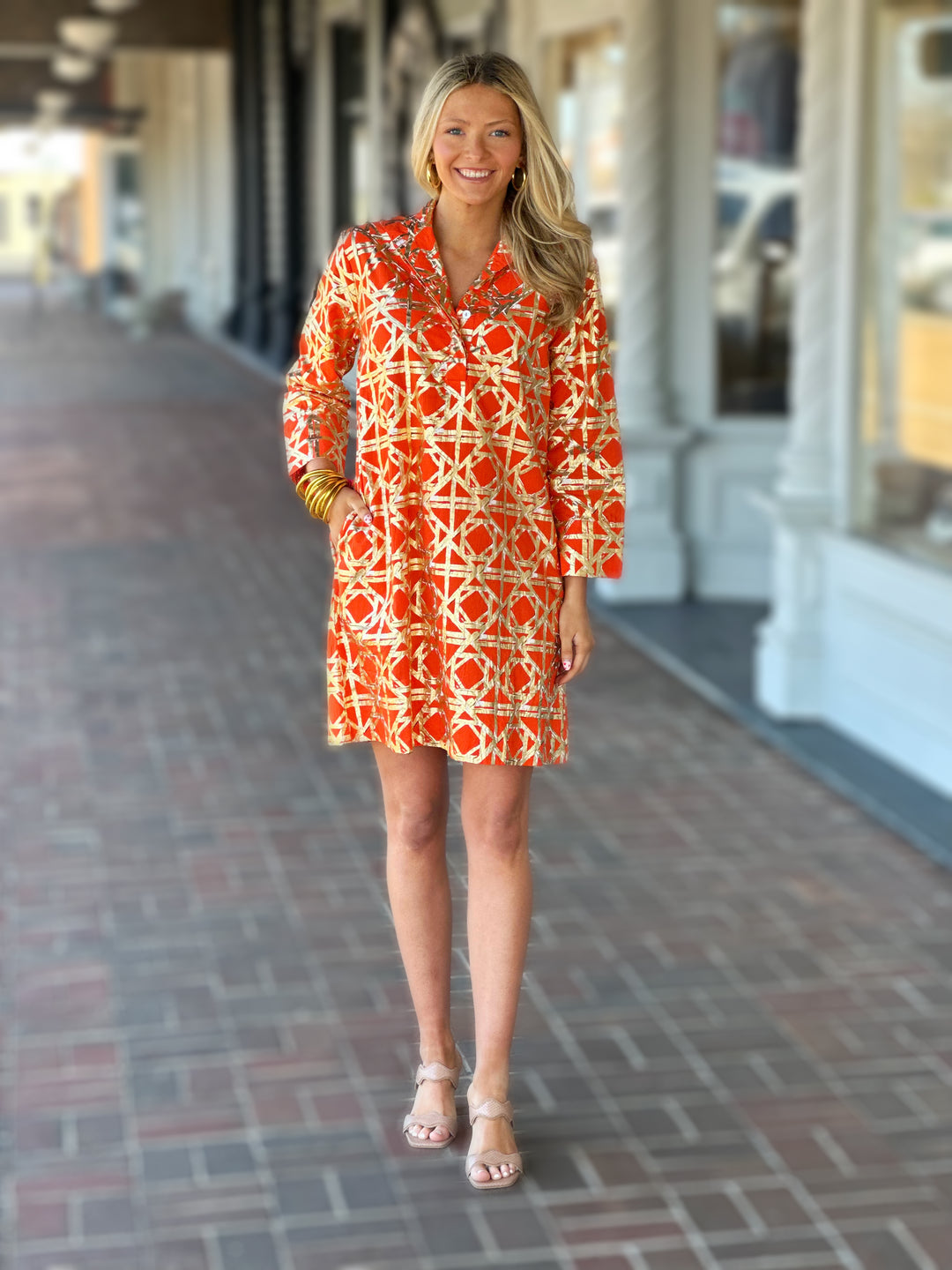 Jude Connally Helen Dress Cotton Voile in Bamboo Rattan Tango Orange