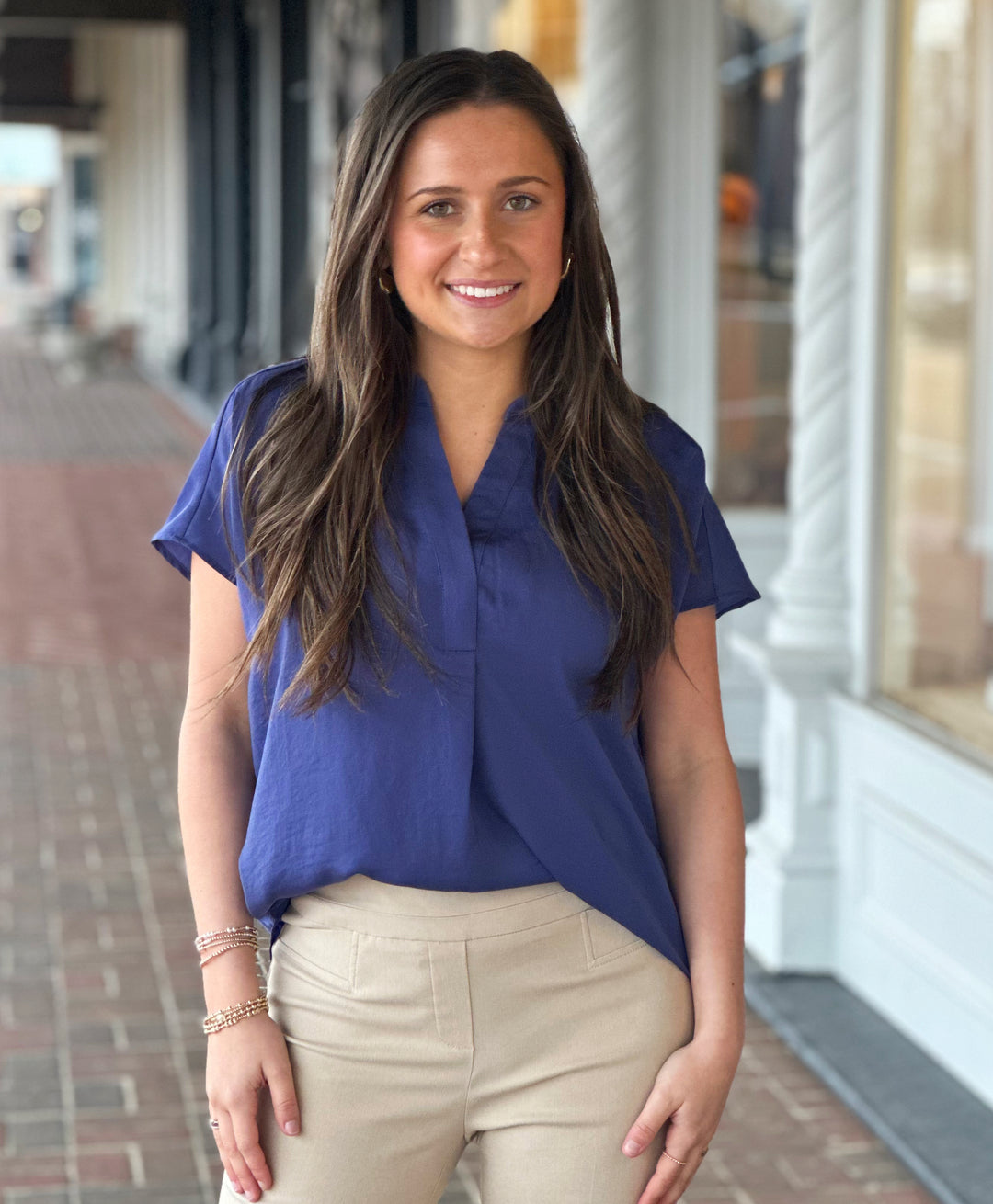 Renuar Classic Cut Cap Sleeve Top in Blue Jean