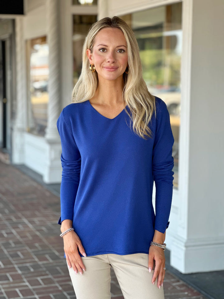 Charlie B Solid Basic Sweater in Sapphire