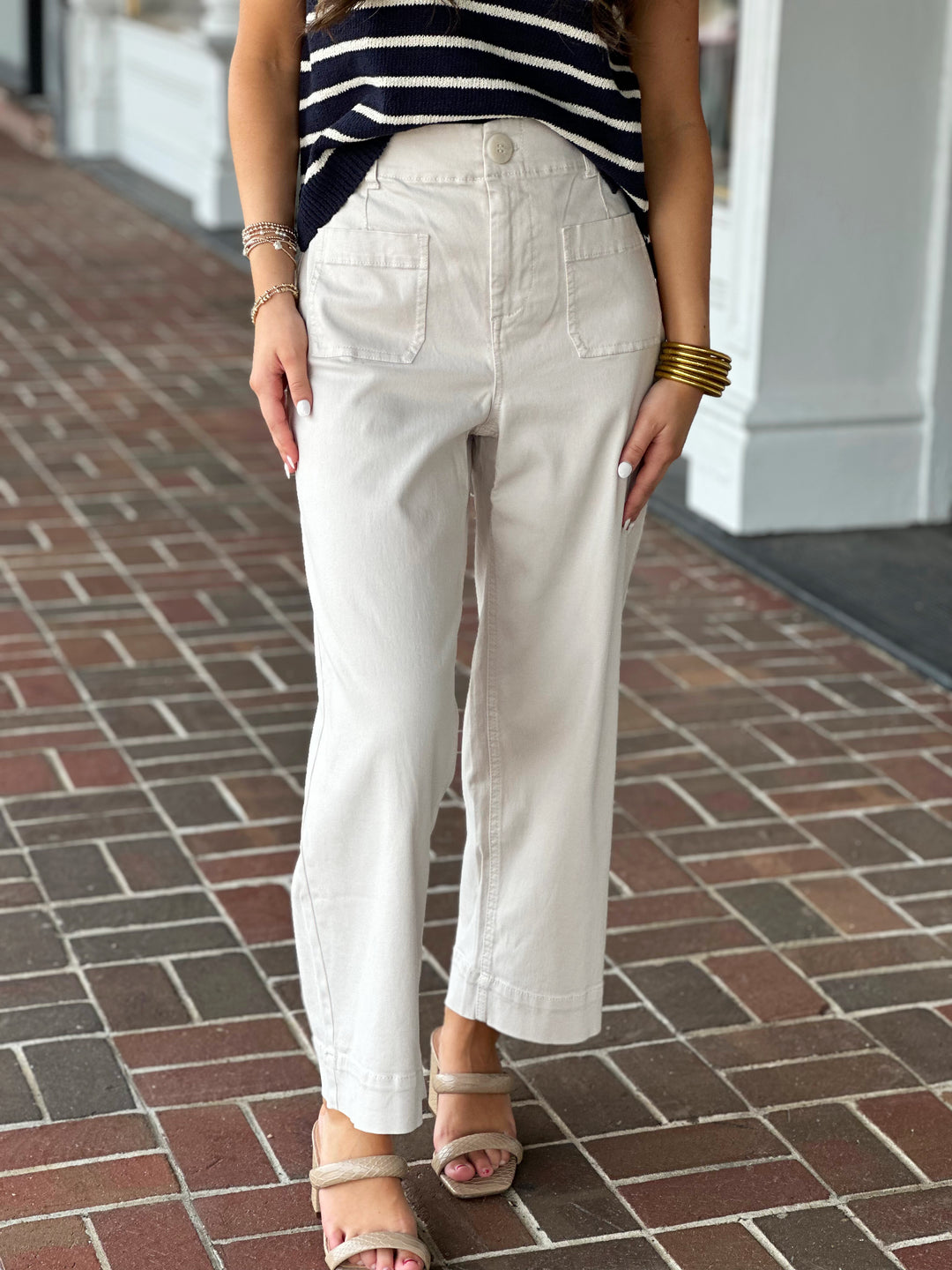 Renuar Wide Leg Patch Pocket Pant in Oyster