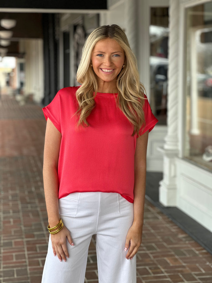 Lysse Miri Cap Sleeve Top in Coral Sunset