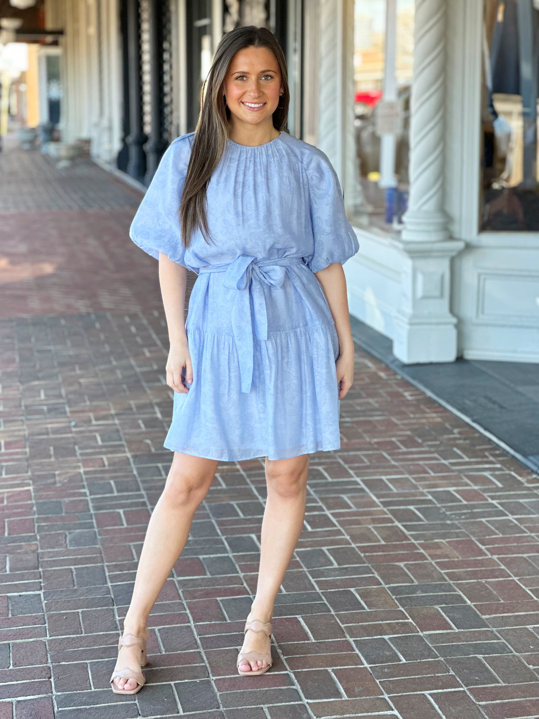 Joy Joy Ruched Shoulder Baby Blue Dress