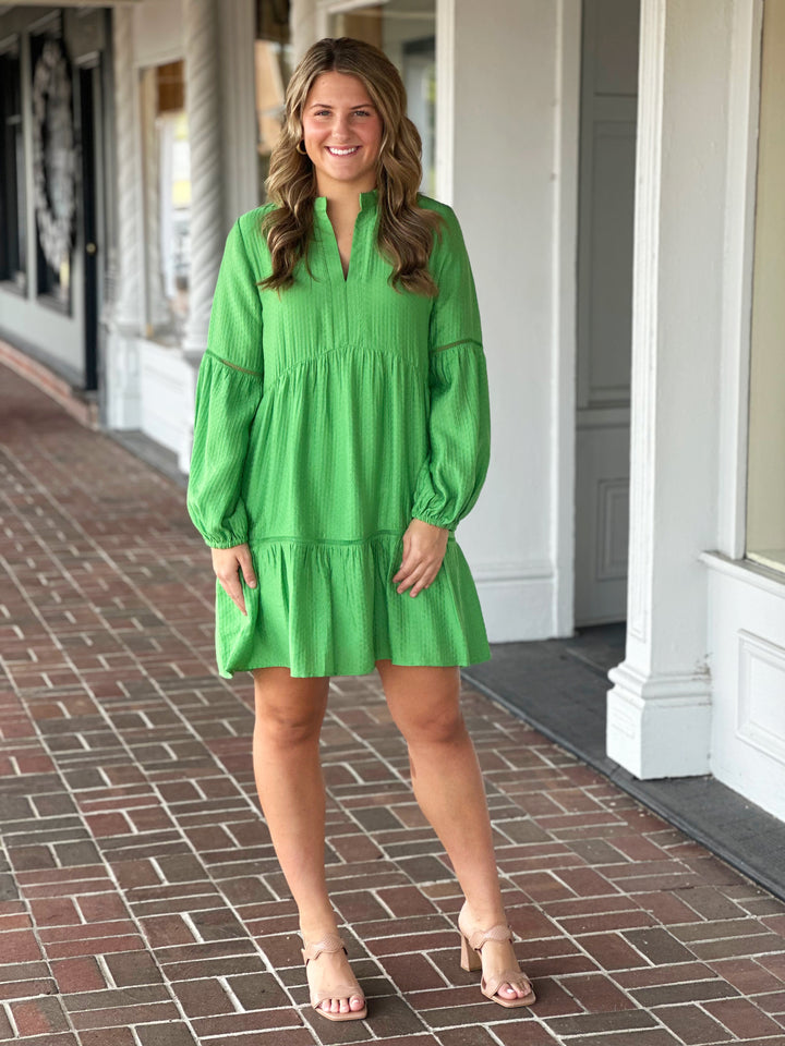 Joy Joy Green Placket Trim Dress