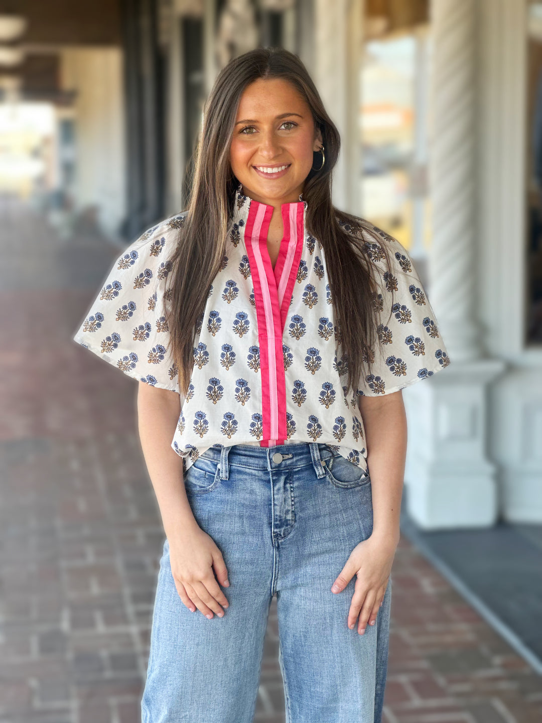 White Flower Print Top