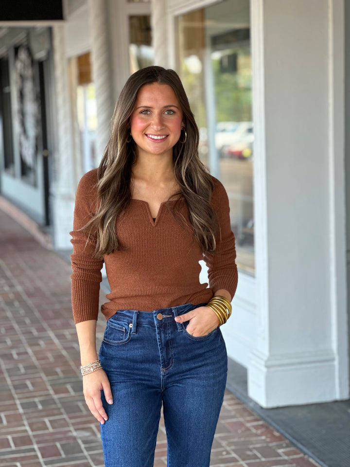 Meg Long Sleeve Top in Brown