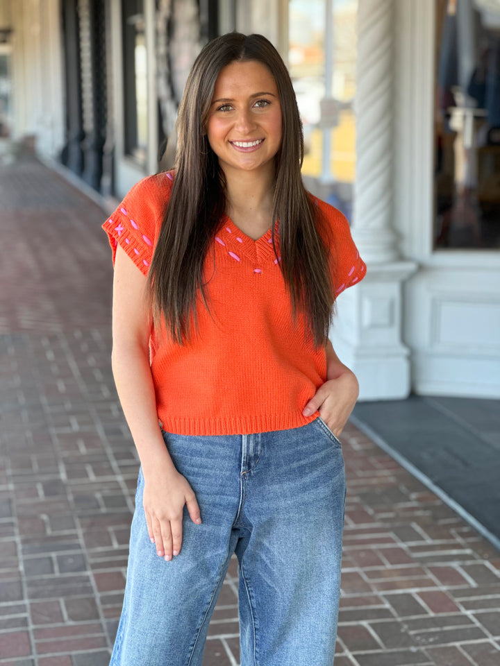 Making It Right Orange Detailed Sweater Vest