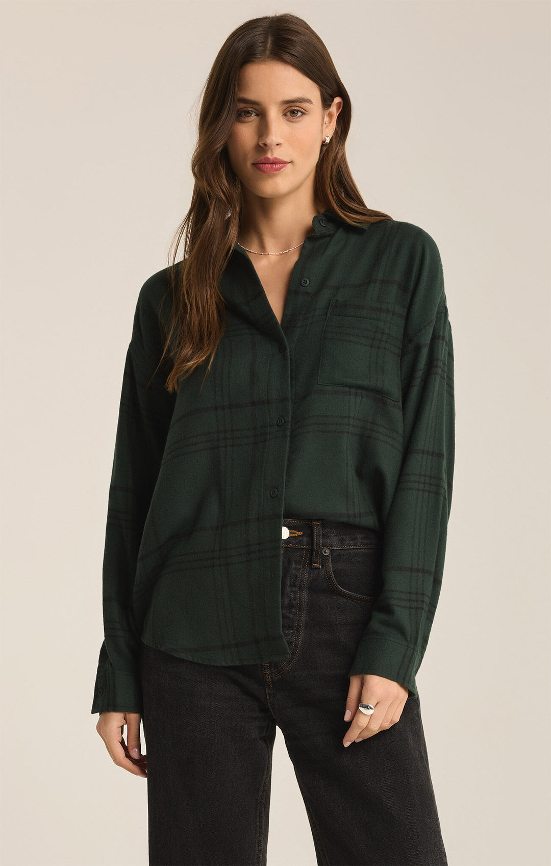 Z Supply River Plaid Button Up in Cyprus Green