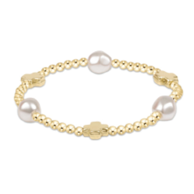 enewton Signature Cross Admire Pearl Pattern 3mm Bead Braclet - Gold