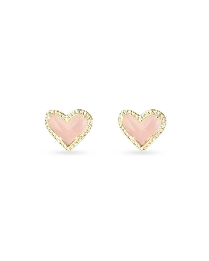 Kendra Scott Ari Heart Gold Stud Earrings in Rose Quartz