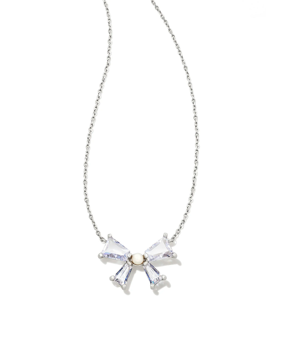 Kendra Scott Blair Silver Bow Short Pendant Necklace in White Crystal –  Sugar & Spice