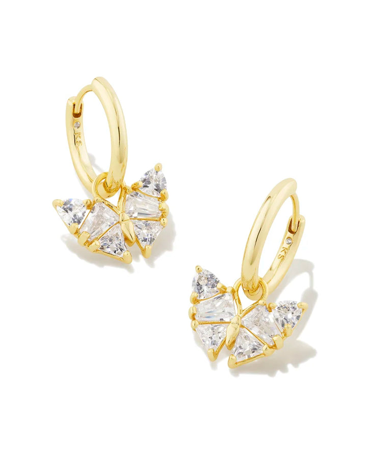 Kendra Scott Blair Gold Butterfly Huggie Earrings in White Crystal