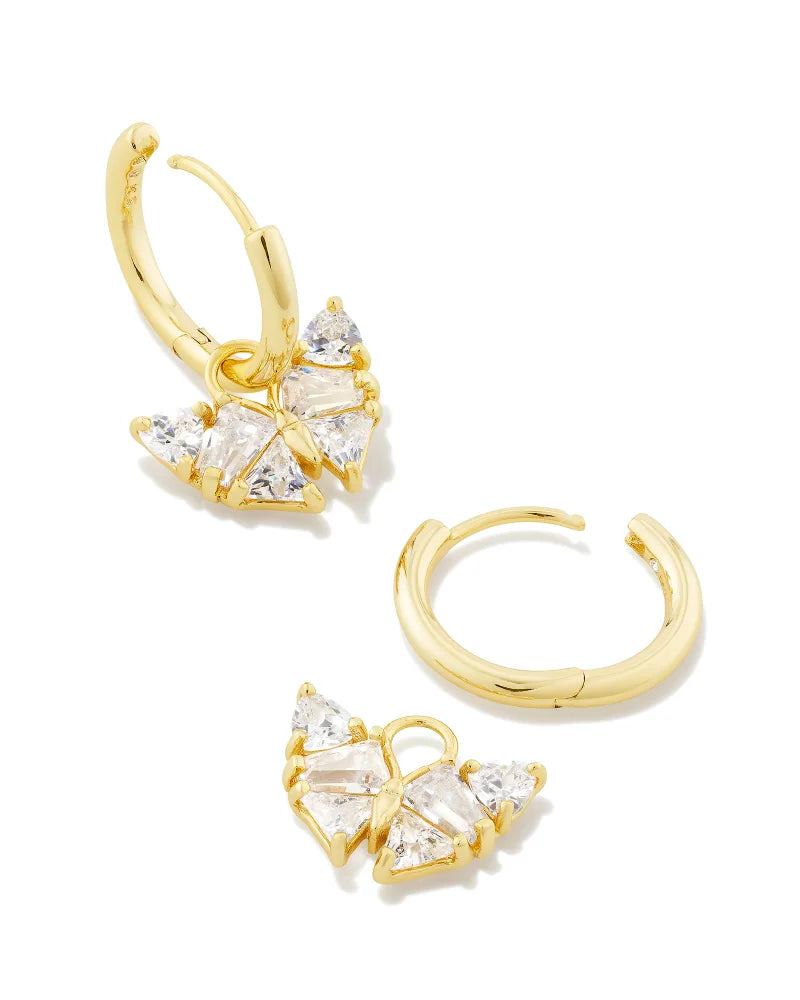 Kendra Scott Blair Gold Butterfly Huggie Earrings in White Crystal