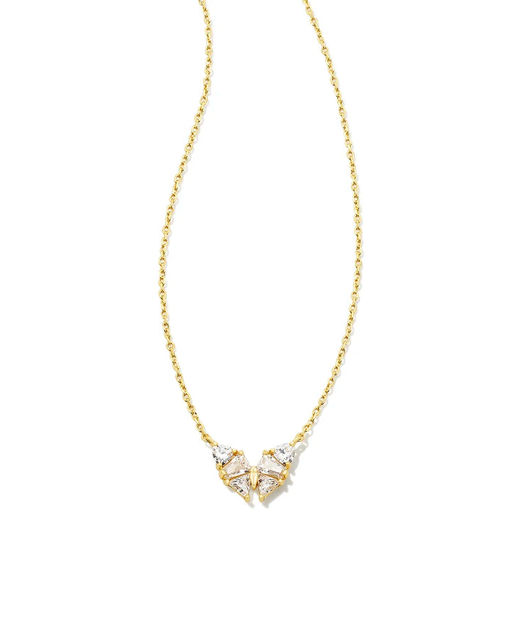 Kendra Scott Blair Gold Butterfly Small Short Pendant Necklace in White Crystal