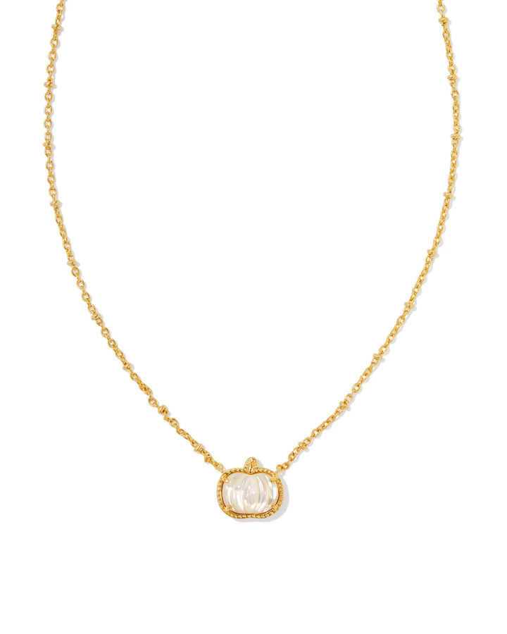 Kendra Scott Pumpkin Gold Short Pendant Necklace in Ivory Mother-of-Pearl