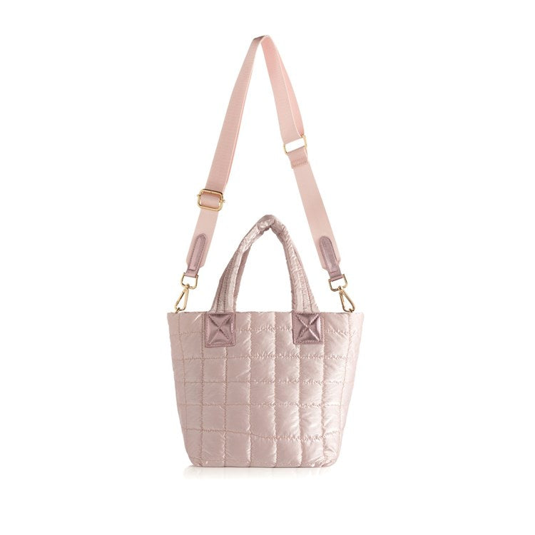 Logan Quilted Mini Crossbody Tote in Rose