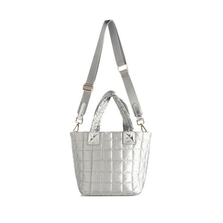 Logan Quilted Mini Crossbody Tote in Silver