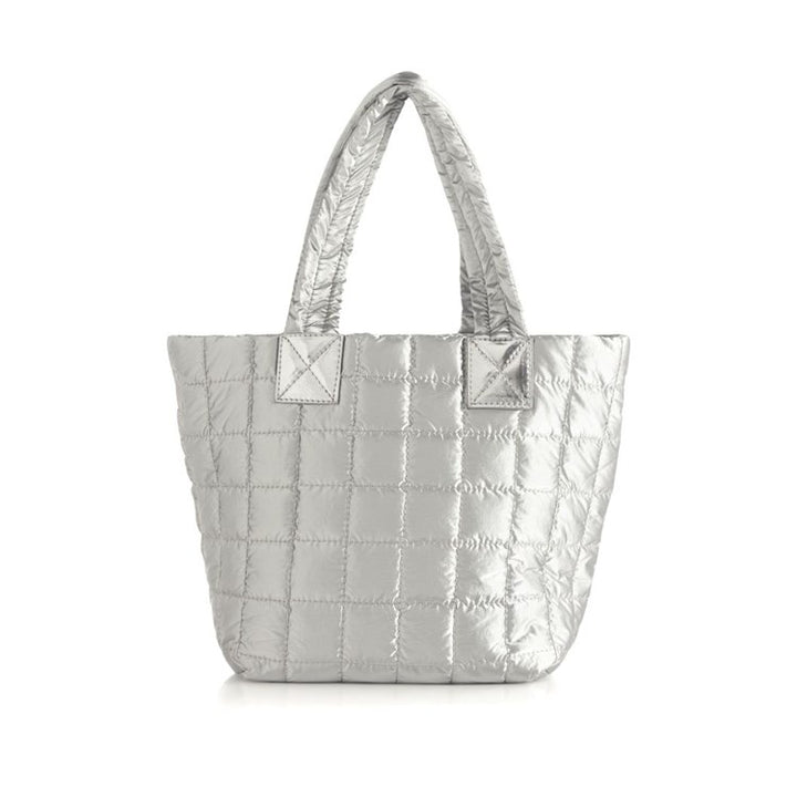 Logan Quilted Mini Crossbody Tote in Silver