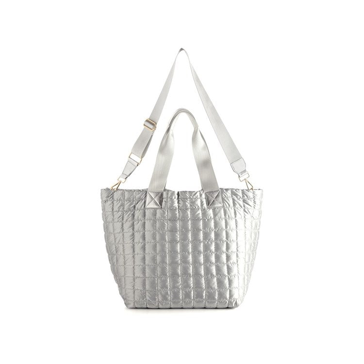 Logan Quilted Travel Tote in Silver