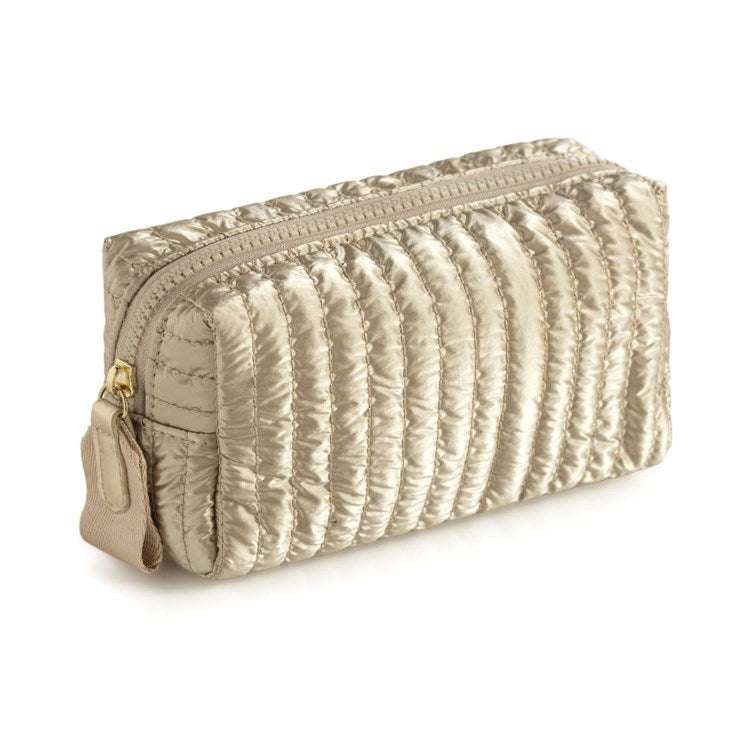 Logan Quilted Small Boxy Cosmetic Pouch in Gold