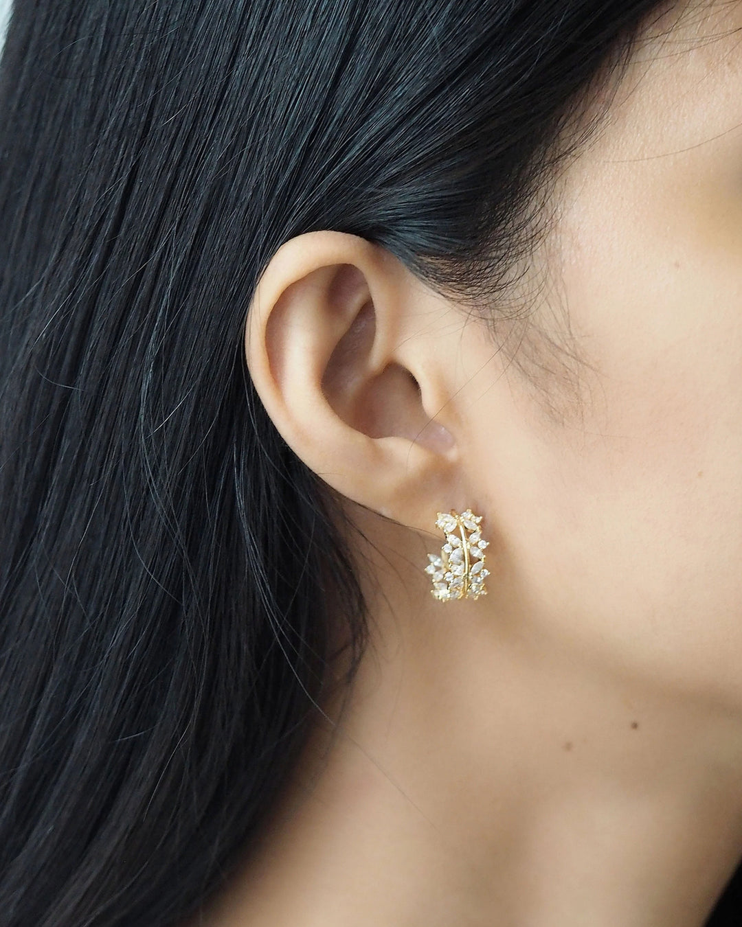 Vintage Leaf CZ Hoops