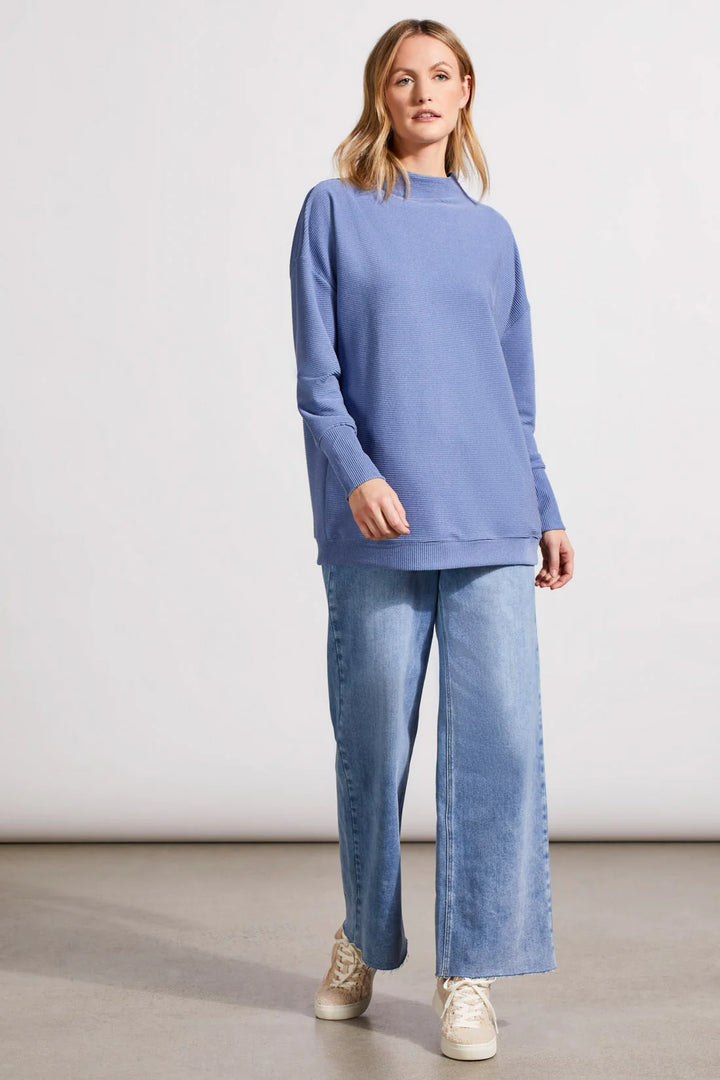 Tribal Funnel Neck Pullover Top in Blue Jay