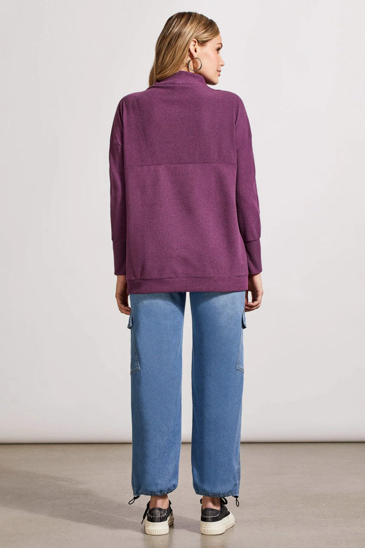 Tribal Funnel Neck Pullover Top in Dark Plum