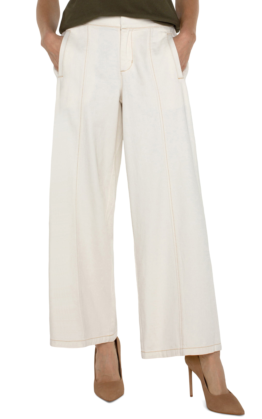 Liverpool Los Angeles Wide Leg Trouser in Antique Ecru