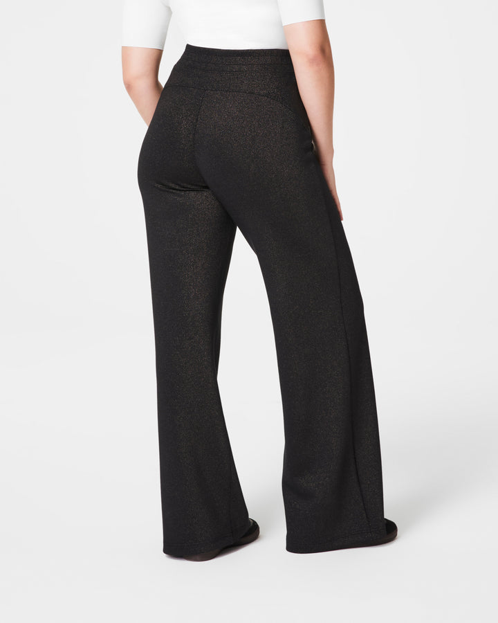 Spanx AirEssentials Shimmer Wide Leg Pant in Very Black Gunmetal