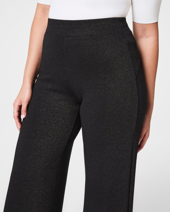 Spanx AirEssentials Shimmer Wide Leg Pant in Very Black Gunmetal