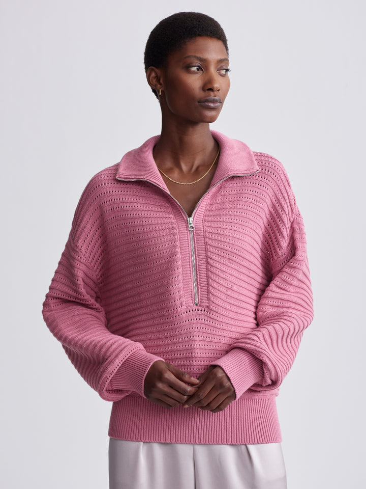 Varley Tara Pointelle Half Zip Knit in Foxglove